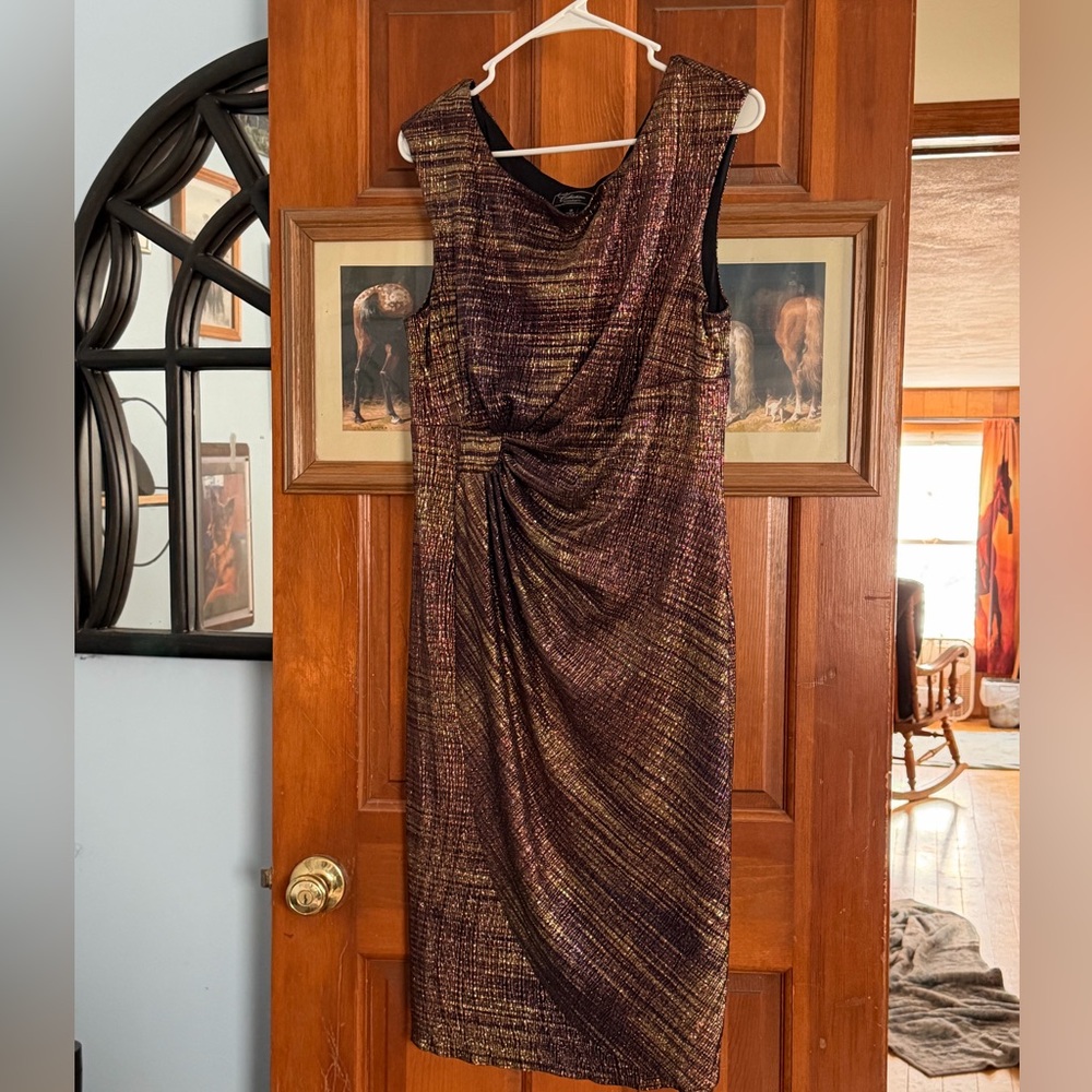 dressbarn Gold and Brown Textured Midi Dress